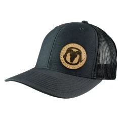 BlackOvis Leather Meshback Trucker Cap -Superfeet Shop blackovis leather patch meshback grey circle 2